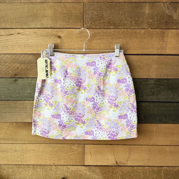 Vintage Y2K Purple Floral Mini Skirt Fairycore Cottagecore Low Rise - Picture 11 of 12